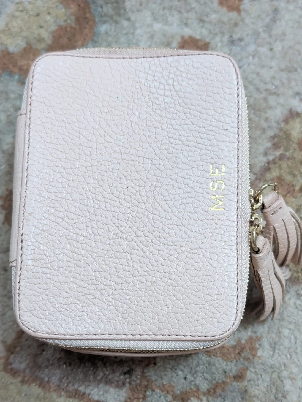 Cuyana Blush Pink Leather Travel Jewelry Case